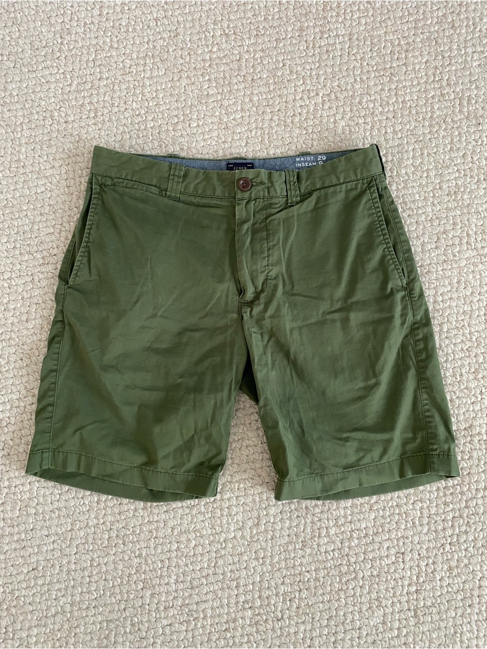 J. Crew Olive Green Flat-Front Chino Shorts Men’s Waist 29”